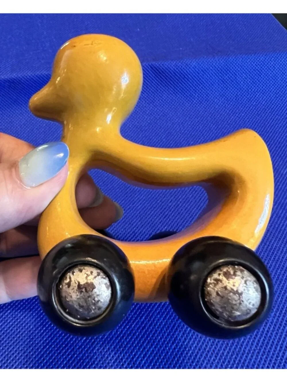 Steiff Knopf Im Our Duck Toy Laquer Painted Wood Rolling Wheels MCM Design